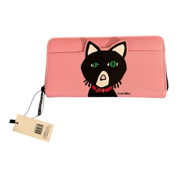 Marc Tetro Black Cat Pink Zip Around Faux Leather Wallet 8” - Picture 1 of 5